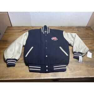Vintage Planet Hollywood Jacket Mens Small Navy Leather Varsity Las Vegas 90s